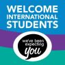  IRO welcome graphic. The striped coloured background (blue-purple-green) displays the text: ‘WELCOME INTERNATIONAL STUDENTS, WE'VE BEEN EXPECTING YOU!’.