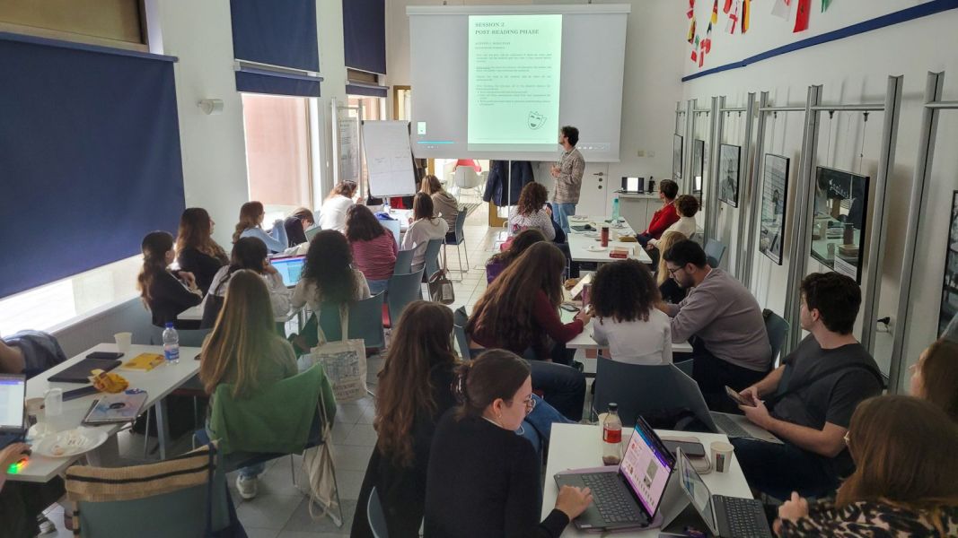 Group photo of students from the Erasmus+ Blended Intensive Programme at the Faculty of English Studies, Adam Mickiewicz University, during 