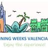 Illustrated banner for Staff Training Weeks Valencia 2025–2026, featuring colorful hand-drawn landmarks of Valencia, Spain, with the text ‘Enjoy the experience’ promoting international university staff training