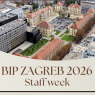 Banner for “BIP Zagreb 2026 – Staff Week” featuring an aerial view of a city with university buildings, streets, and parked cars. The event title is displayed prominently in the center below the image.