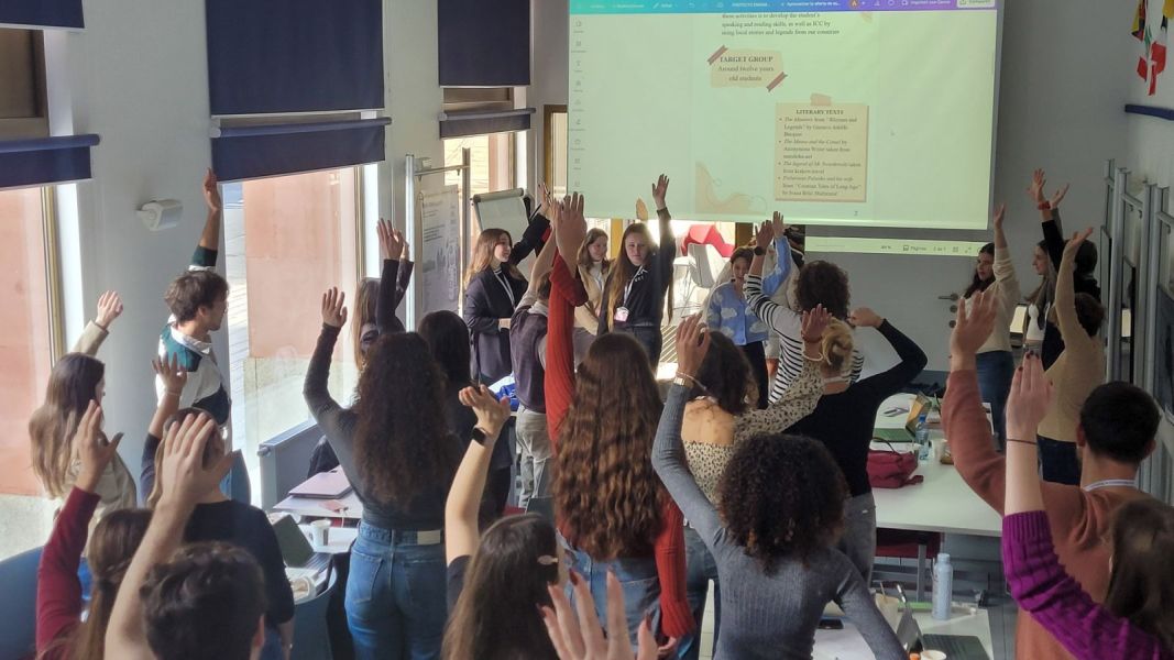 Group photo of students from the Erasmus+ Blended Intensive Programme at the Faculty of English Studies, Adam Mickiewicz University, during 